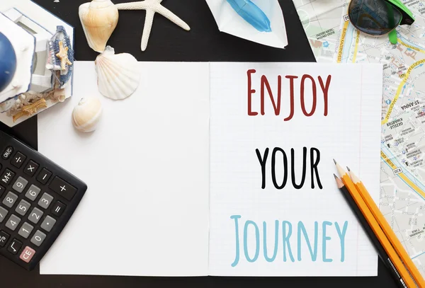 Holiday travel planning essentials. Inspiration quote. — Stock Photo, Image