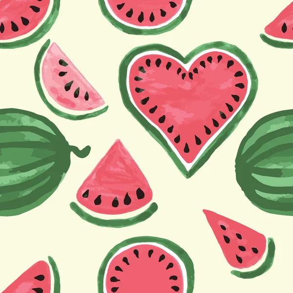 Hand getekend naadloze patroon van watermeloen wiggen. Schattig vers fruit voor zomer achtergrond. — Stockvector