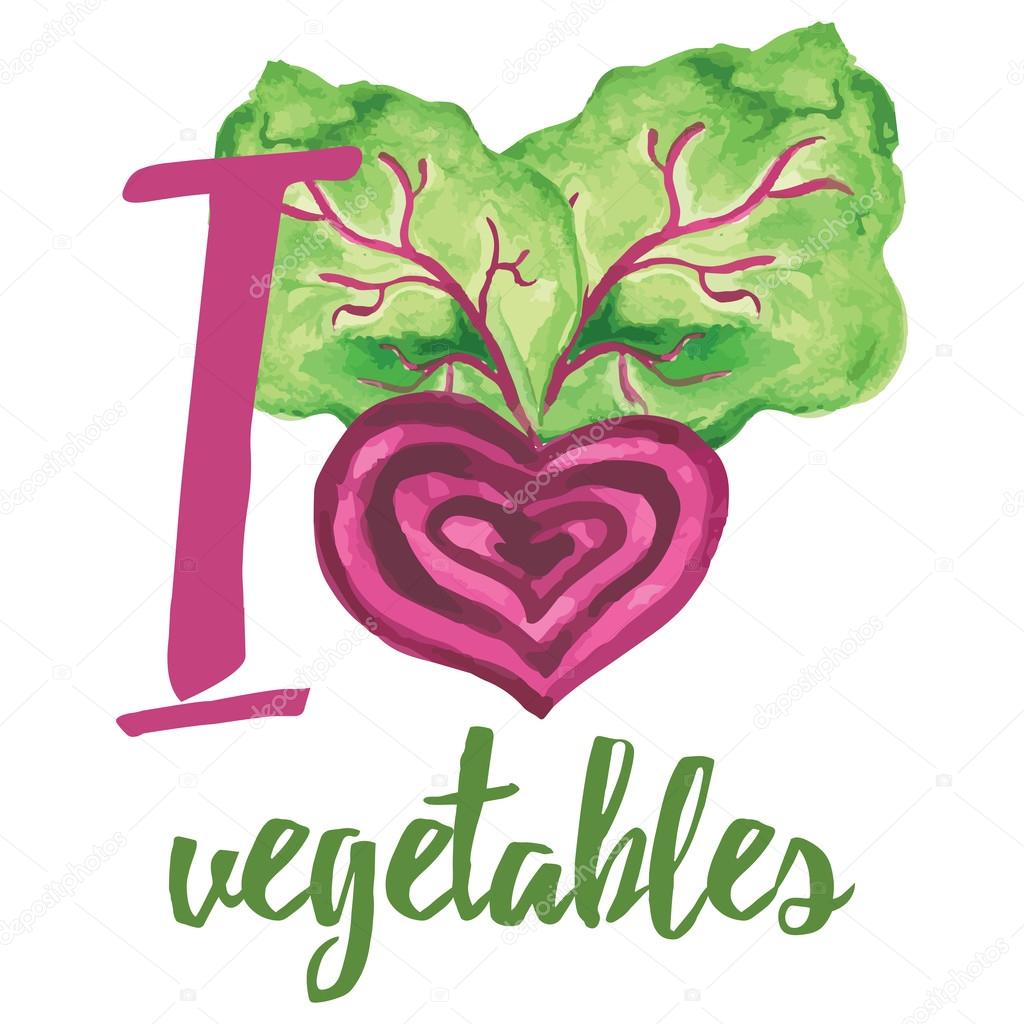 Typographic banner with hand drawn beetroot. I love vegatables. 