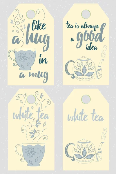 手绘与茶白茶标签集叶的味道. — 图库矢量图片