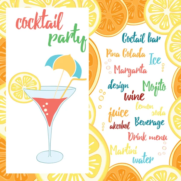 Farbenfrohes Poster an der Strandbar mit einem Cocktail in Orange. Sommer Banner Design für Cocktailparty. — Stockvektor