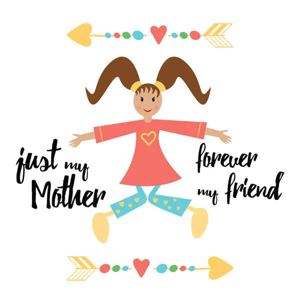 Cartão de gratificação para Melhor Mãe com sorriso bebê menina e citação. Apenas minha mãe para sempre meu amigo . —  Vetores de Stock