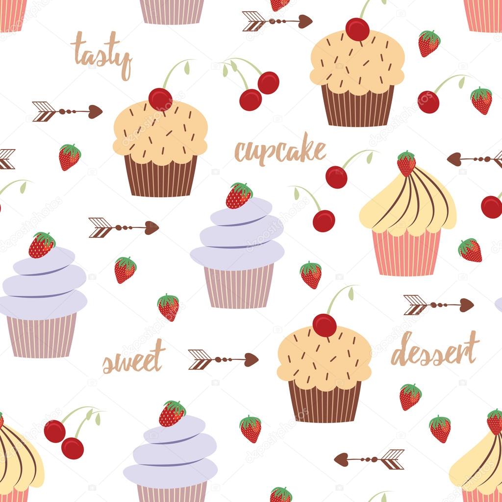 Sweet Dessert Background With Cupcakes Bakery Pattern Free Stock Vector C Tkuzminka 107918956