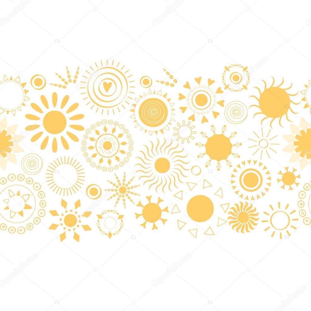 Yellow Summer Horizontal Border With Sun Icons Vector Image By C Tkuzminka Vector Stock