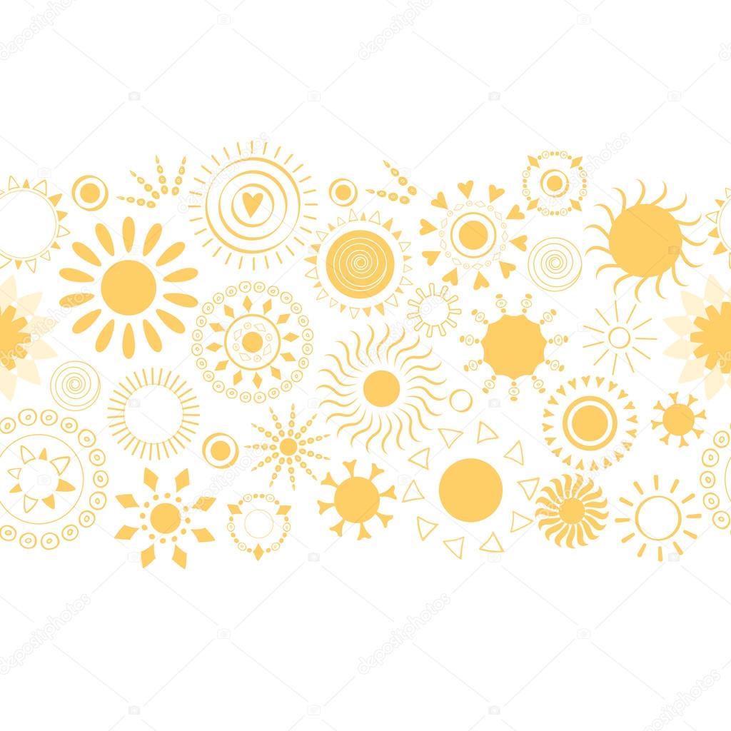 Yellow summer horizontal border with sun icons.