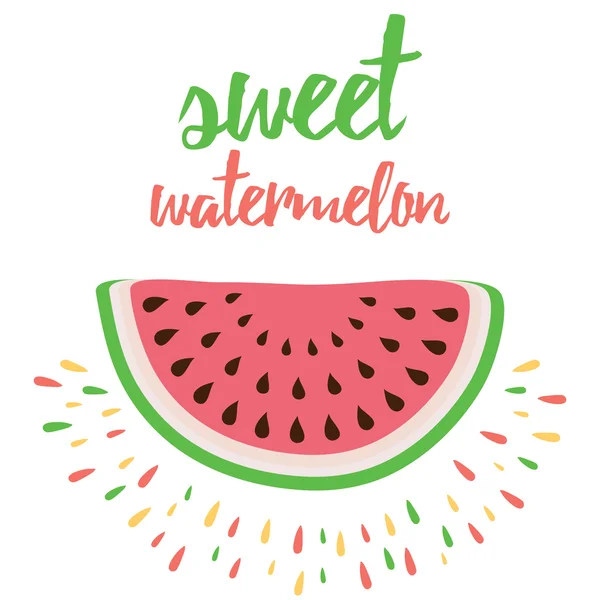 Vektor-Print mit Wassermelone und Handschrift Zitat süße Wassermelone — Stockvektor