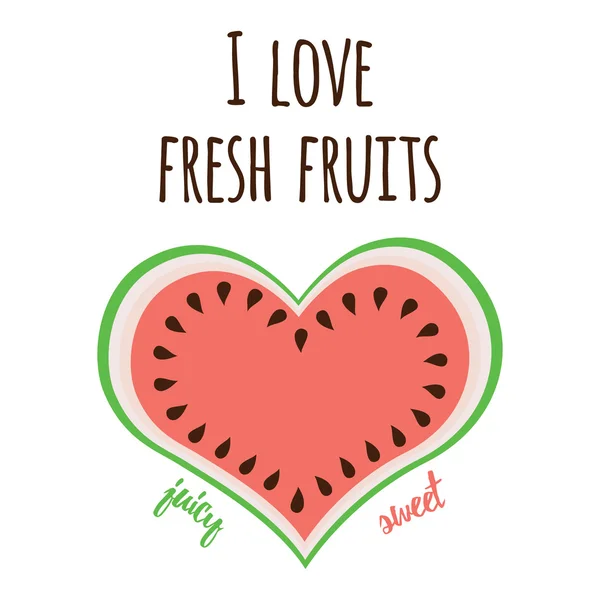 Wassermelone Symbol. frisches Obst. Druck auf Cartoon-Design. Liebe. — Stockvektor