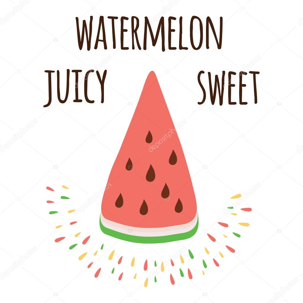 Simbolo di anguria Frutta fresca Stampa eseguita su disegno del Cibo ¨ natura Fette di anguria carina Stampa colorata Amo la frutta fresca Preventivo Abstarct parassitario dolce frutta su bianco