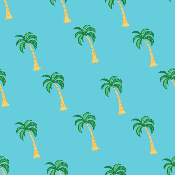 Tropical palm tree seamless pattern on the blue background. Vector illustration. — Stock Vector