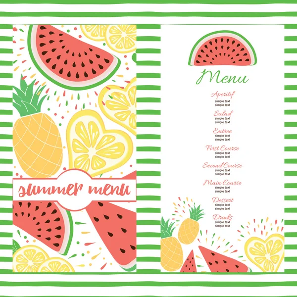 Fresh summer menu template with color tropical fruits. — Stock Vector