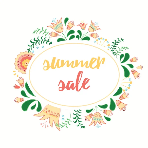 Summer sale discount promotion banner template with copy space decorated flowers and leaves on the background.