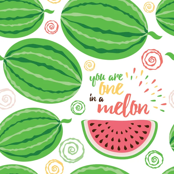 Sömlös söta bakgrund med vattenmelon och positiva talesätt. — Stock vektor