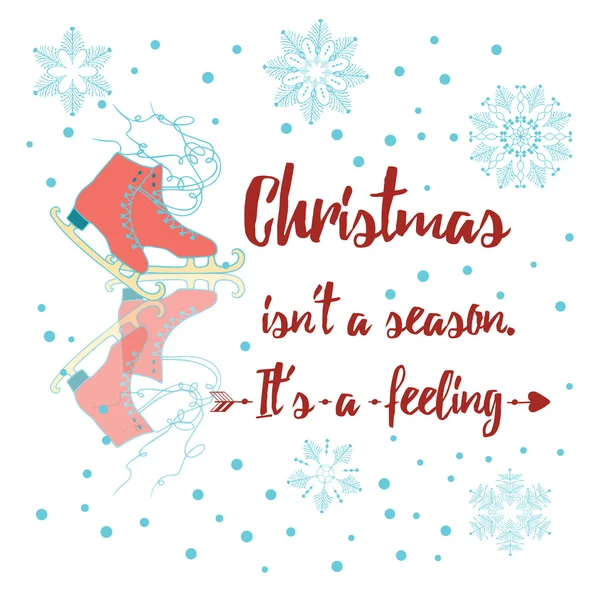 Merry Christmas citaat ingericht figuur skate en sneeuwvlok — Stockvector