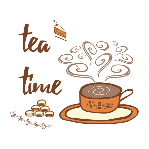 Tarjeta de tiempo de té vector dibujado a mano . — Archivo Imágenes Vectoriales