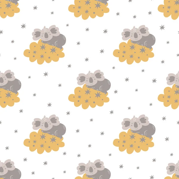 Clouds Stars Pattern Baby Bear Pattern Sweet Dream Sleeping Koala — Stock Photo, Image