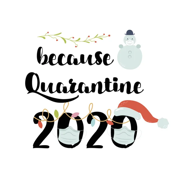 Joyeux Noël 2020 avec masque médical, bonhomme de neige Joyeux Noël quarantaine souhaitant Nouvel an quarantaine élément de fête. — Image vectorielle