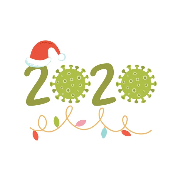 2020 Карантин Счастливого Рождества Новогодние Номера Ковидовым Символом Новогодняя Карантинная — стоковый вектор