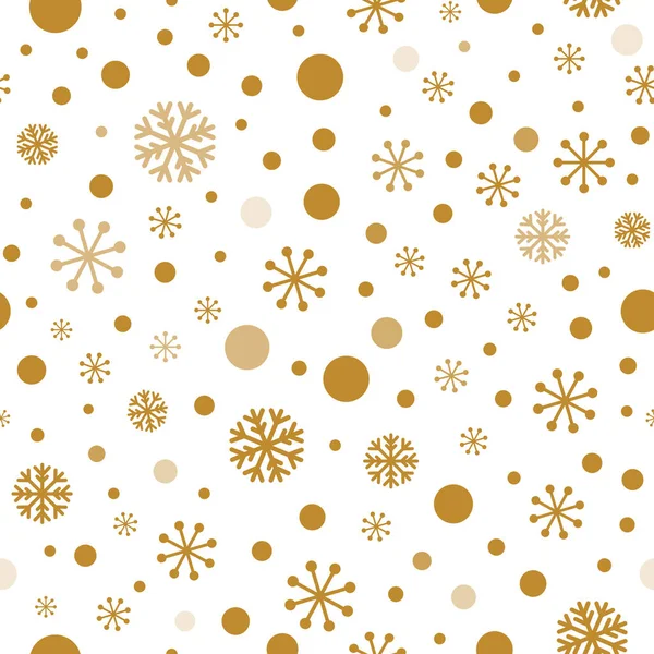 Copos Nieve Oro Patrón Navidad Lunares Dorados Vacaciones Invierno Fondo — Vector de stock