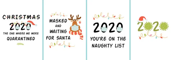 Cartões Covid Christmas 2020 Conjunto Feliz Natal Quarentena Citações Engraçadas — Fotografia de Stock
