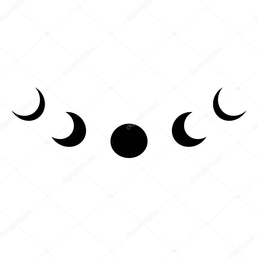 Black moon phase logo. Simple astronomy symbol isolated icon. lunar phases graphic element. Moon cycle. Full moon, half moon crescent. Vector illustration.