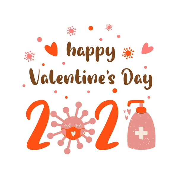Covid Valentines Day2021. Karanténa, koronavirus, dezinfekce. Růžové izolované 2021 rok konceptu lásky. — Stock fotografie