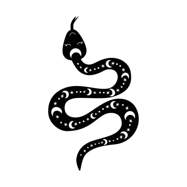 Celestial Element Magic Snake Moon Star Crescents Cute Boho Snake — Stock Vector