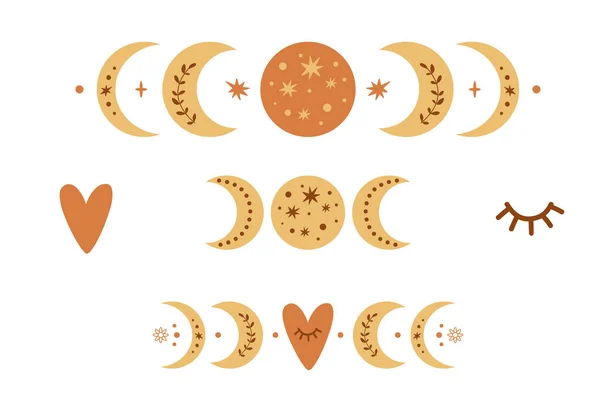 Logotipo Fase Lunar Boho Símbolo Luna Boho Lindos Elementos Luna — Archivo Imágenes Vectoriales
