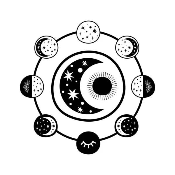 Moon Phase Logo Boho Moon Symbol Black Moon Cycle Full — Stock Vector