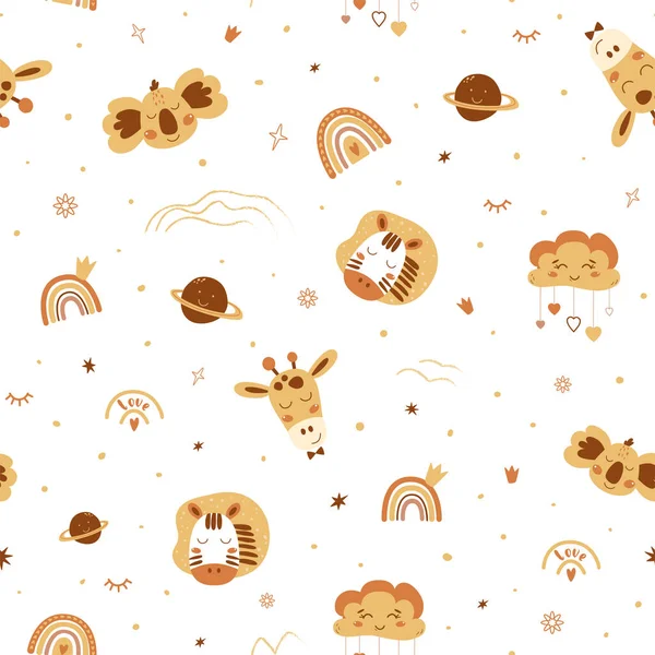 Χαριτωμένο Μοτίβο Boho Ζώα Μικρά Ζώα Ουράνια Τόξα Ζώα Σαφάρι — Διανυσματικό Αρχείο