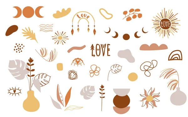 Conjunto de iconos Boho. Portada Boho highlights. Bohemia formas abstractas clipart en terracota color tierra tono elementos formas — Vector de stock