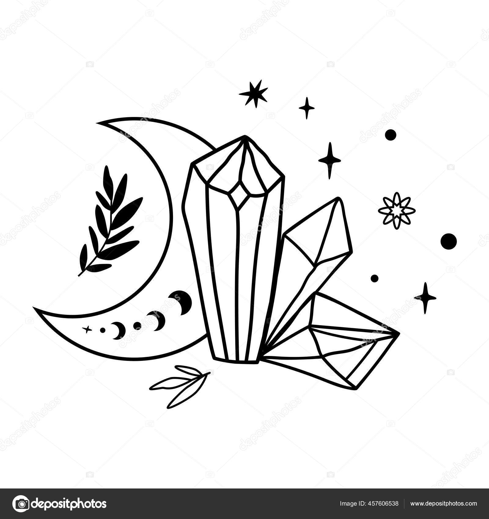Crystal Moon Tattoo Drawing Cute Magic Celestial Crystals Stars Leaves Stock Photo by ©tkuzminka 457606538 Crystal Moon Tattoo Drawing Cute Magic Celestial Crystals Stars Leaves Stock Photo by ©tkuzminka 457606538