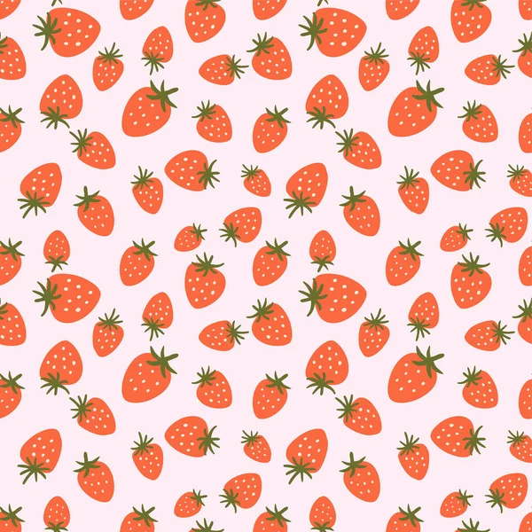 Modello senza cuciture fragola. Carino bacche estive semplice illustrazione disegnata a mano Carta da imballaggio fragola. — Vettoriale Stock