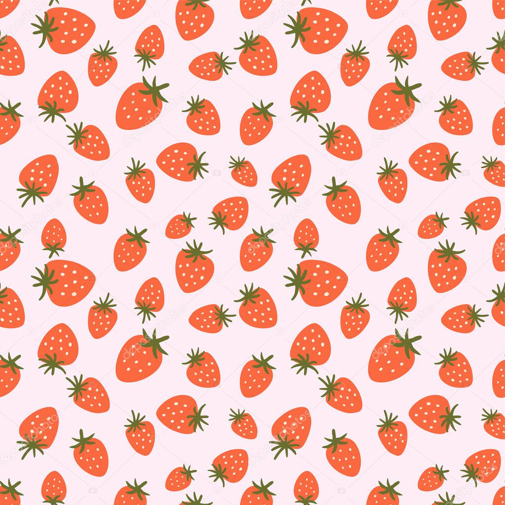 Strawberry seamless pattern. Cute summer berries simple hand drawn illustration Strawberry wrapping paper.