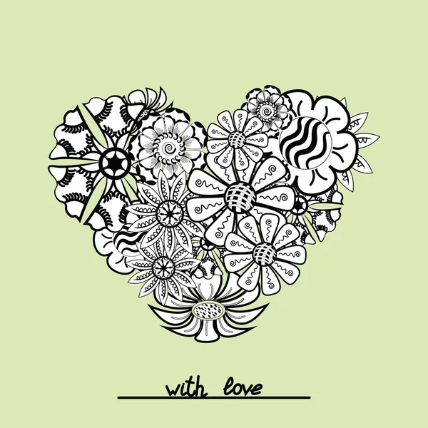 Floral zentangle objeto del corazón en vector. Dibujo manual . — Vector de stock