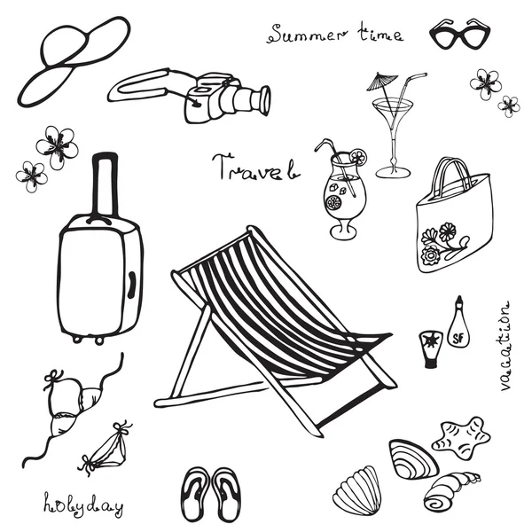 Hand drawn summer beach set. — Stock Vector