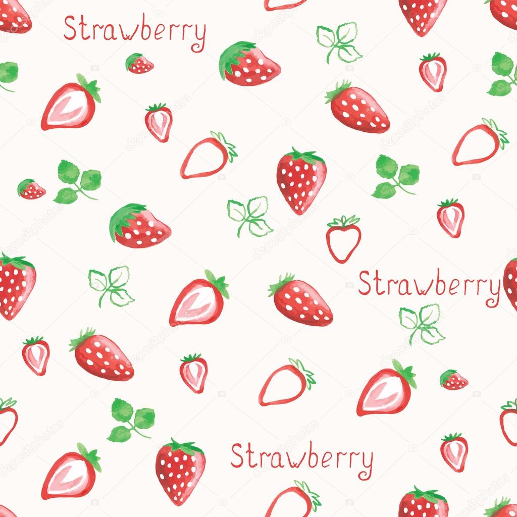 Watercolor strawberry background. Hand drawn vector illustration.