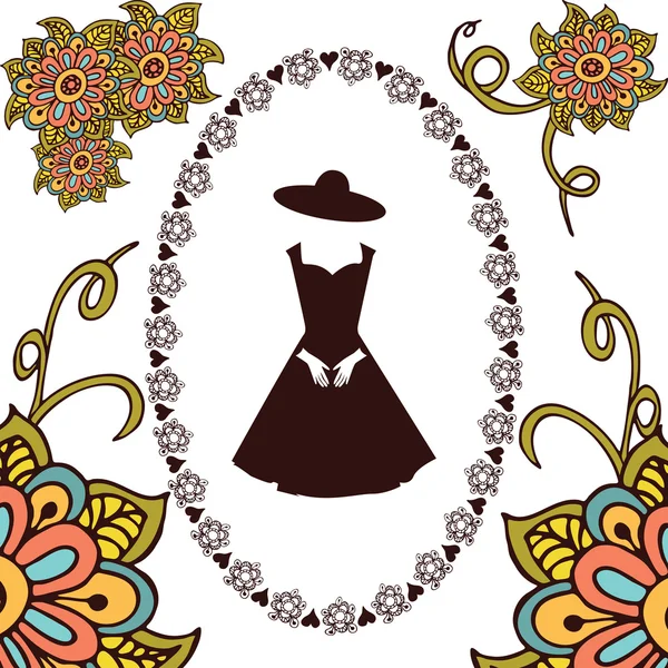 ドレスの周り手描き花のフレーム — ストックベクタ