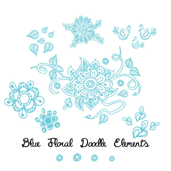Süs çiçek mavi beyaz öğelerinde doodle — Stok Vektör