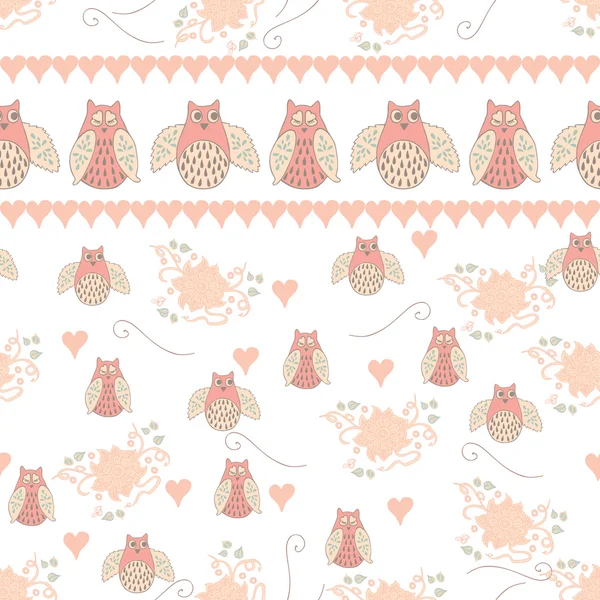 Baby seamless pattern with cute hand drawn flower and owls — Stock Illustration Baby seamless pattern with cute hand drawn flower and owls Stock Illustration