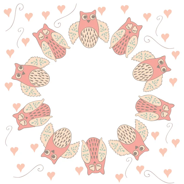 Circle frame with owl and heart — Stock Vector