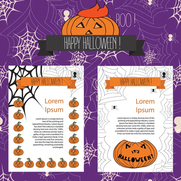 Halloween banner met spinnenweb en pompoenen. Vector illustrarion voor kaarten, uitnodiging aan een partij, wenskaart. — Stockvector