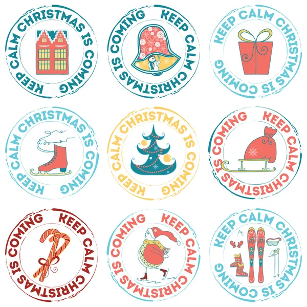 Vector hand drawn Christmas stamps — 스톡 벡터