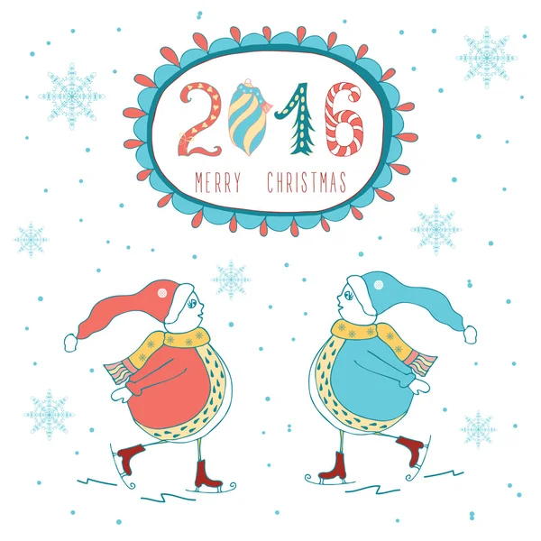 Vintage cute Christmas card with text and childrish snowmen — Stockvector