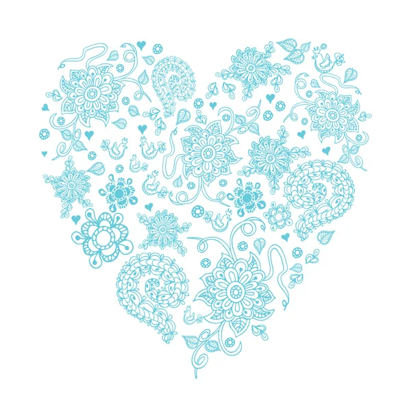 Floral doodle heart object in vector. Hand drawn. — Stock Vector