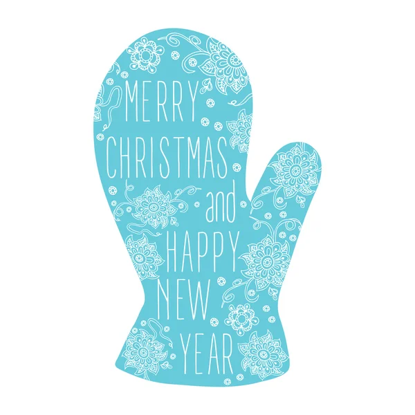 Vrolijke Kerstmis en gelukkig Nieuwjaar kalligrafische mitten. — Stockvector