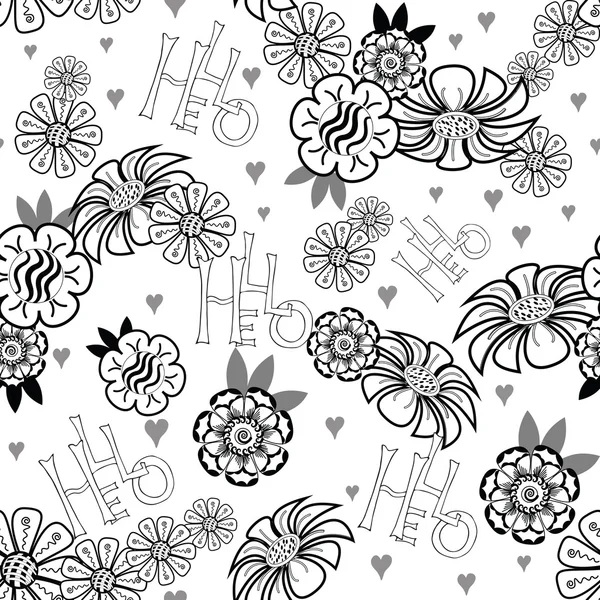 Floral naadloze achtergrond met handgemaakte kalligrafie en tekst Hello. Vectorillustratie. — Stockvector