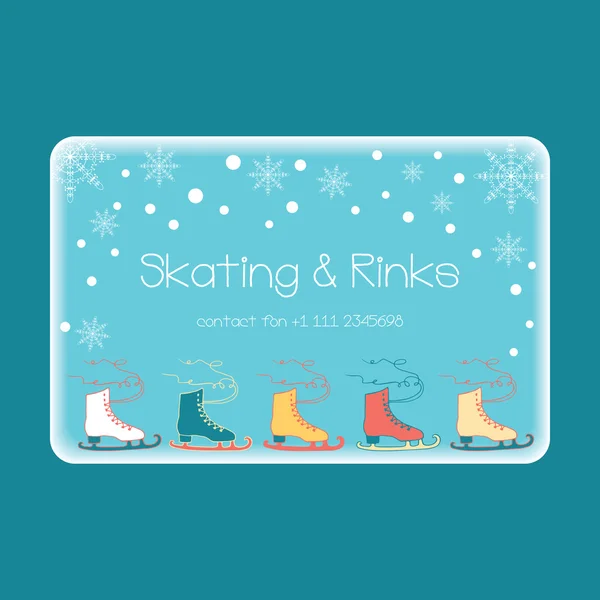 Winter vector card with ice skates and snowflakes. Winter sport and activity. — Stock Vector