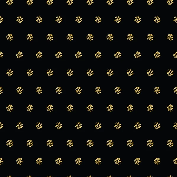 Pattern polka dot on black background. Hand drawn dotted seamless gold glitter pattern. — Stock vektor