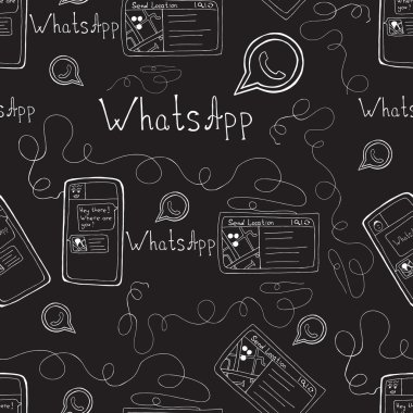 Vector doodle seamless pattern with whatsapp and smartphone. Mobile background. clipart