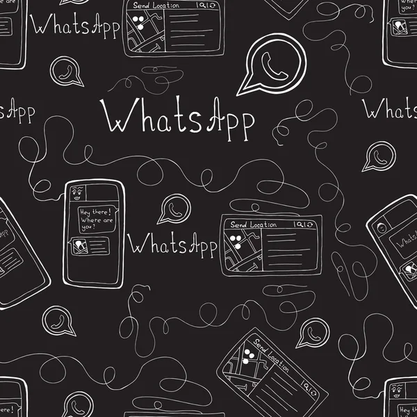 Vector doodle seamless pattern with whatsapp and smartphone. Mobile background. — Stock Vector